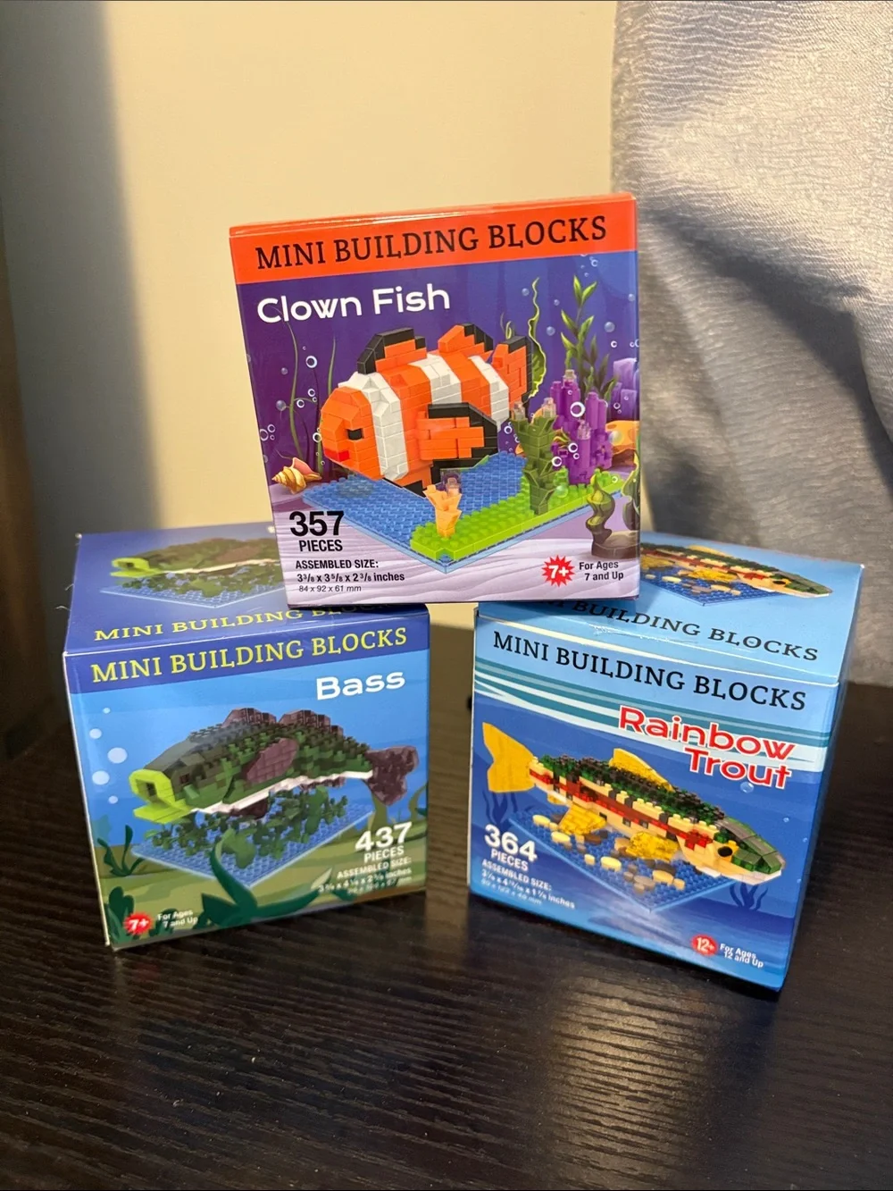 Mini Building Blocks Set of 3 - Clown Fish, Trout, and Bass - MiniBlock.Com